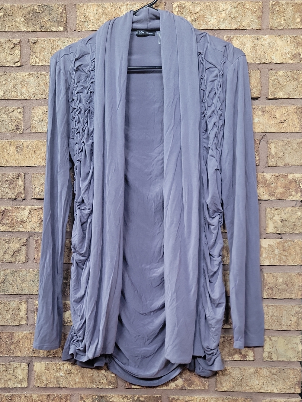 Light Slate Gray Ruched Open-Front Cardigan Sweater Soft Stretchy Size Small